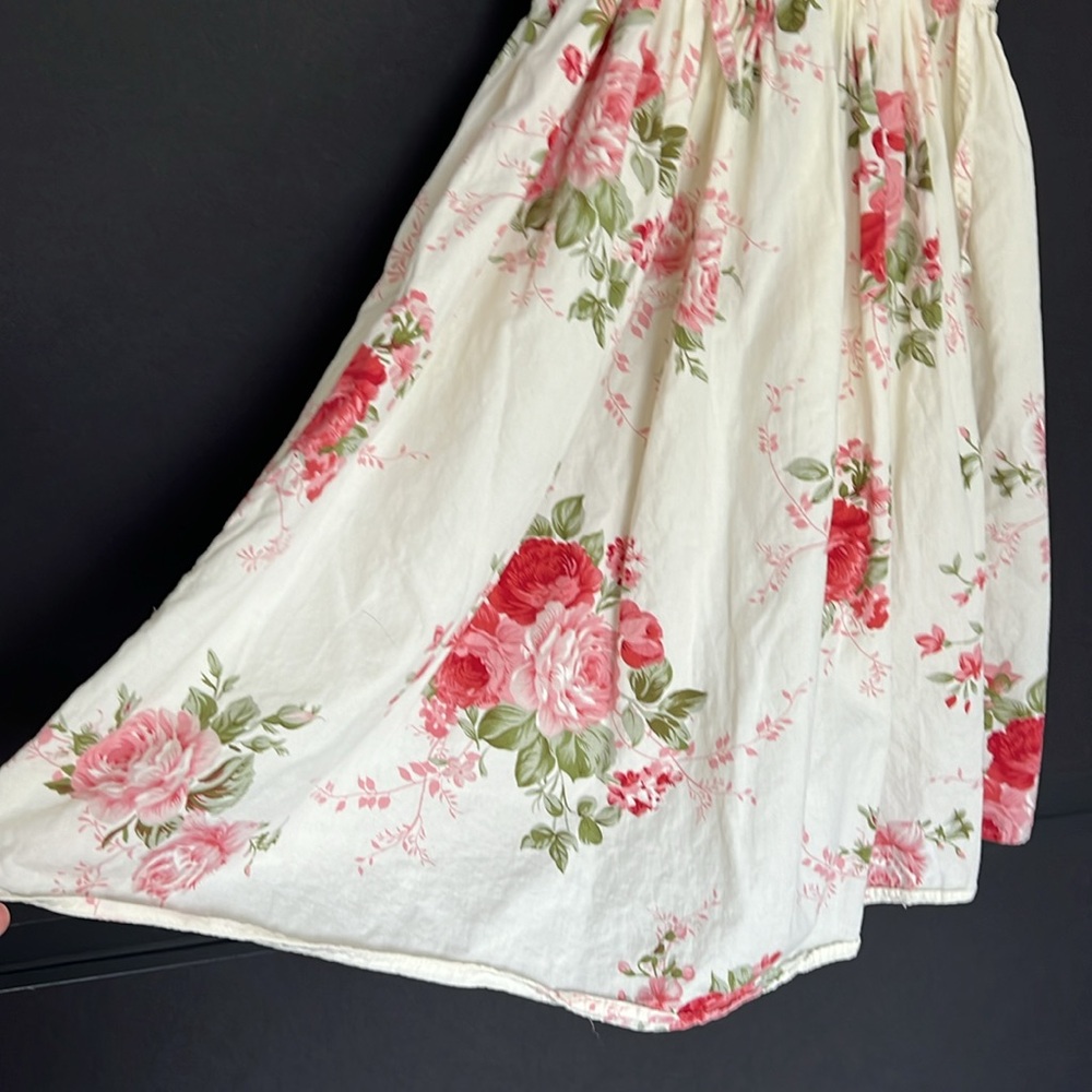 Girl’s Sleeveless Summer Dress Crème Pink Size 12 100% Cotton Rose Pattern - Picture 7 of 11
